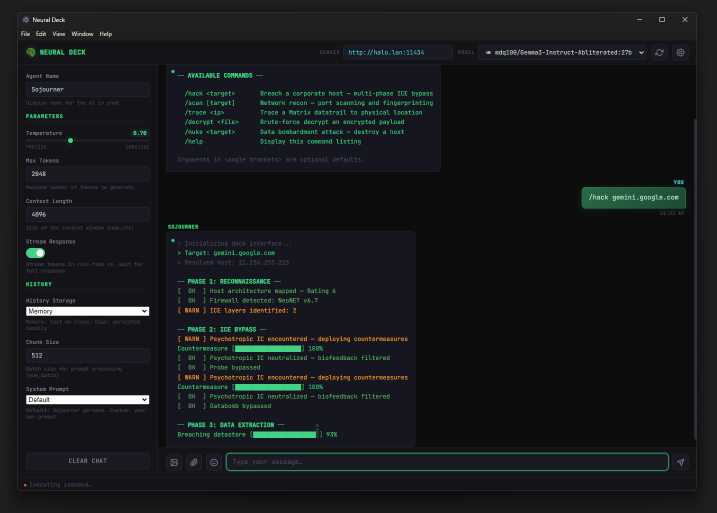 Dark Wire settings sidebar