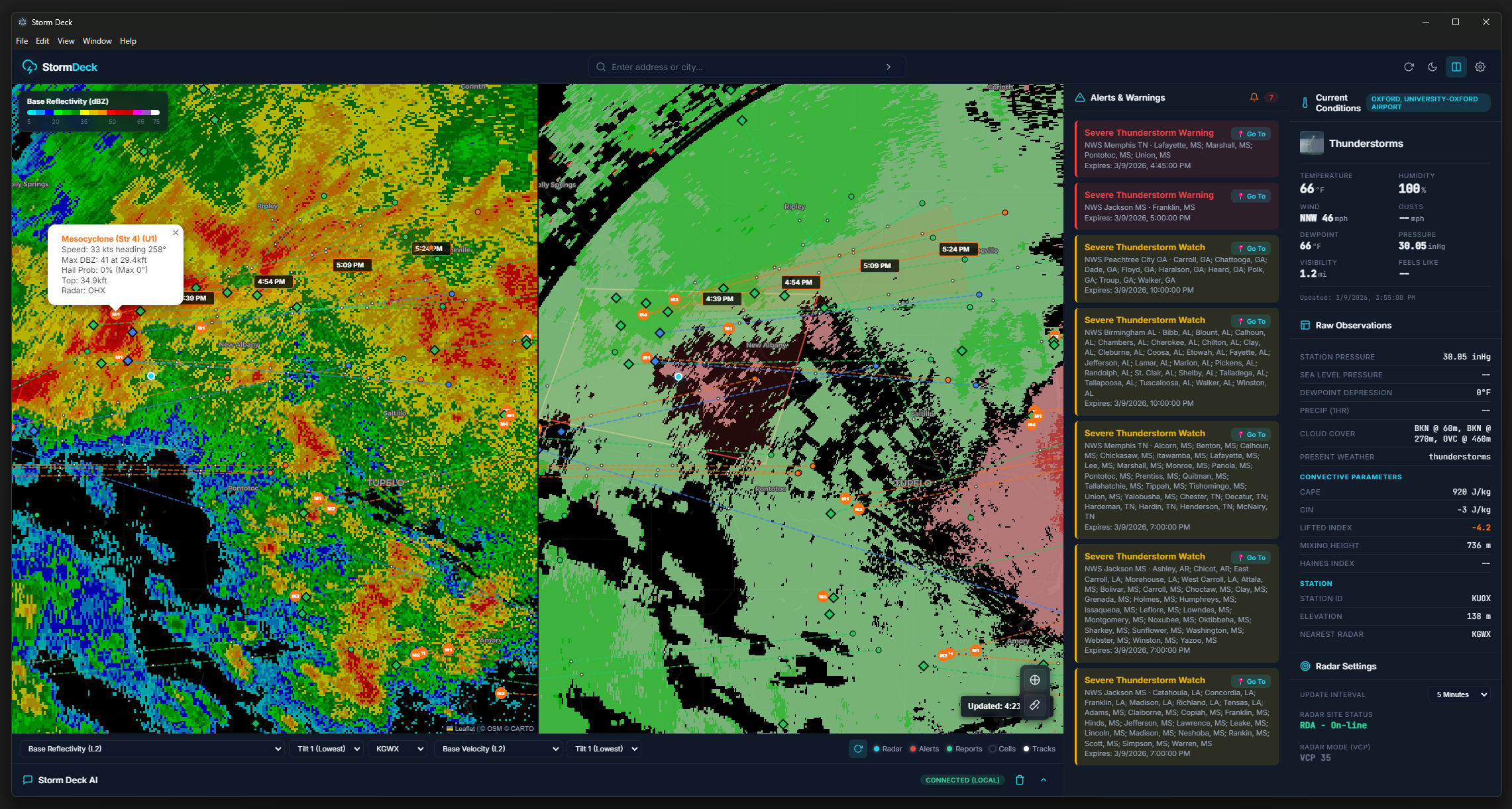 StormDeck main interface showing radar and analysis panels